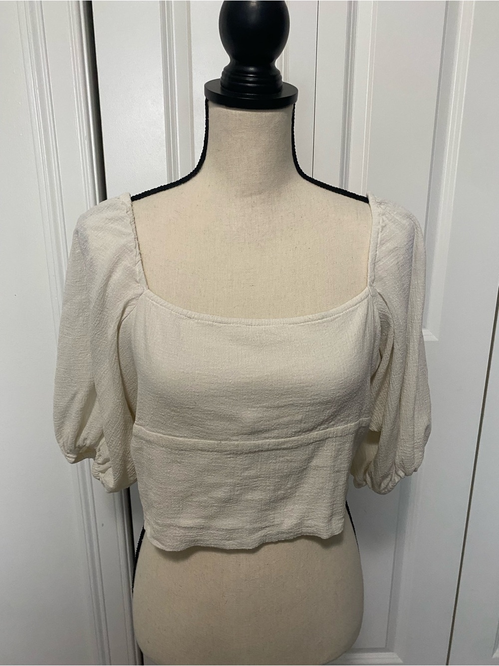 Jens Pirates Booty Free People Cream Square-Neck Cropped Puff Sleeve Top
